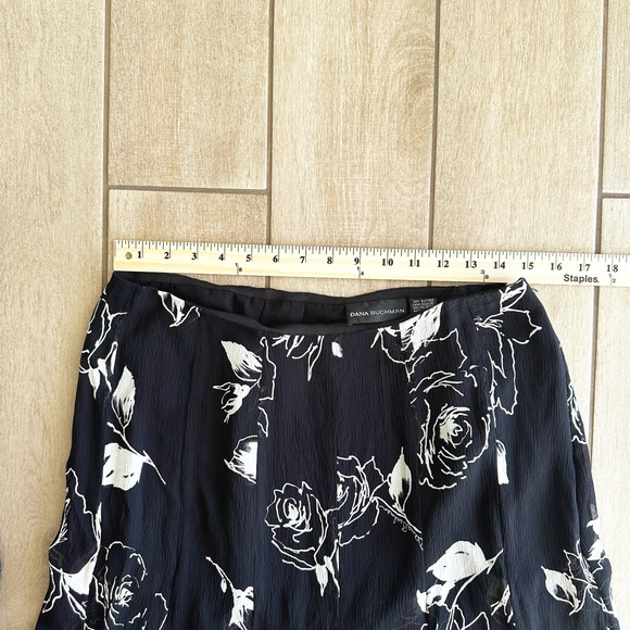 VTG Dana Buchman Maxi 100% Silk Skirt 14 Floral Fringe Whimsygoth Fairy Grunge - Picture 5 of 6